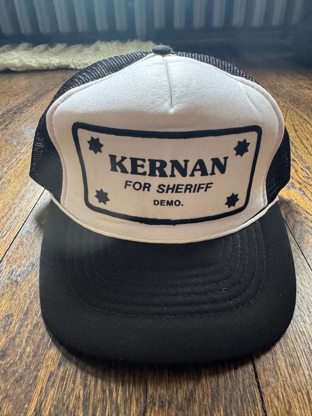VTG ‘80s Ken Kernan for Sheriff Political Campaign B&W Mesh Trucker Hat NWOT